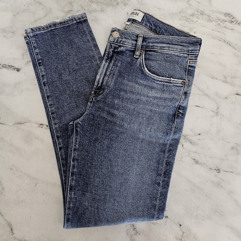 AGOLDE Toni Mid Rise Straight Leg Distressed Blue Jeans 28 NWT - Picture 3 of 8